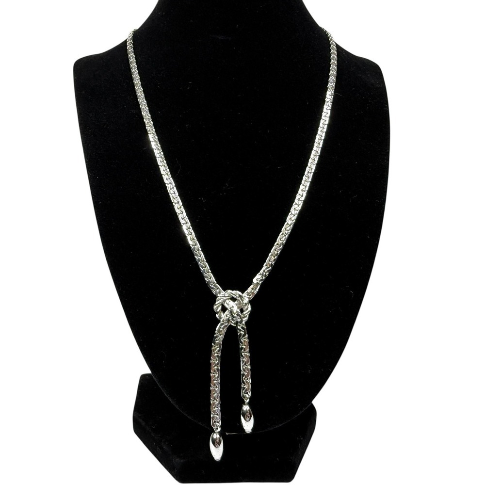 Silver Tone Flexible Snake Chain Lariat Knot Necklace Fashion Jewelry